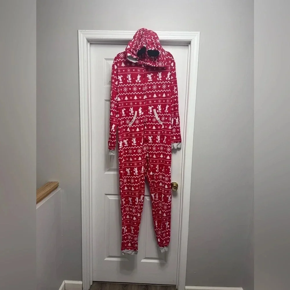 Disney Christmas Holiday Red Mickey Mouse Bodysuit 1 Piece Pjs Pajamas XL unisex - Picture 2 of 7